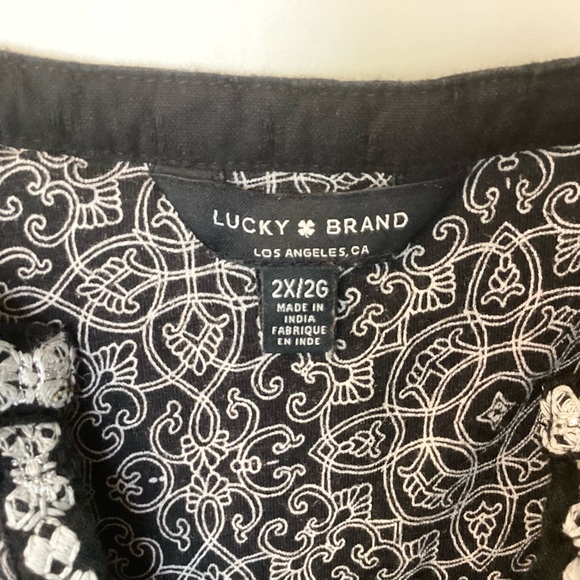 Lucky Brand Long Sleeve Printed Boho Peasant Top with Embroidered Detail - 2X - Picture 7 of 8